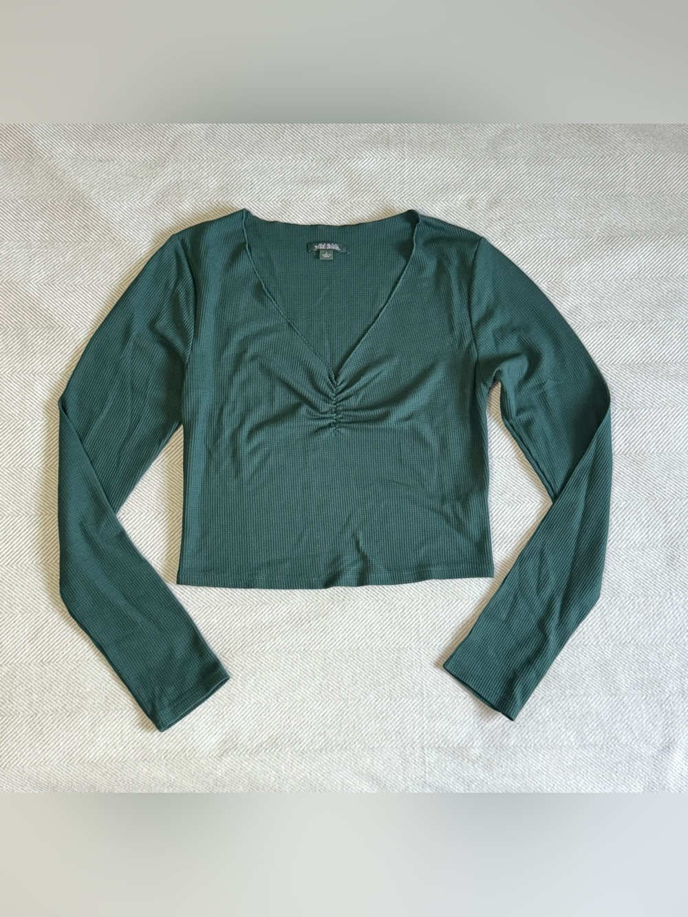 wild fable Forest Green Ribbed V-Neck Long Sleeve Top size S